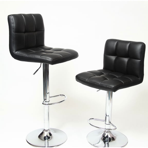 Of 2 Adjustable Bar Stools In Black Faux Leather, Hydraulic Function, 360 Swivel, Chromed Base And Footrest For Superior Comfort 2pcs With Adjustable, Footrest, Meets Different Needs