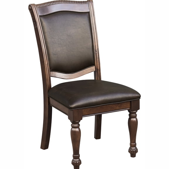 Traditional Dining Side Chairs, Brown Cherry Wood, Faux Leather Upholstered Seat And Legs, Of 2 Home Chairs 2, Style, Base,