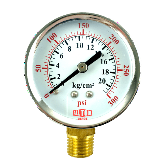 2" Air Pressure Gauge Lower Side Mount 1/4" NPT 2" Dial - 0 to 300 PSI