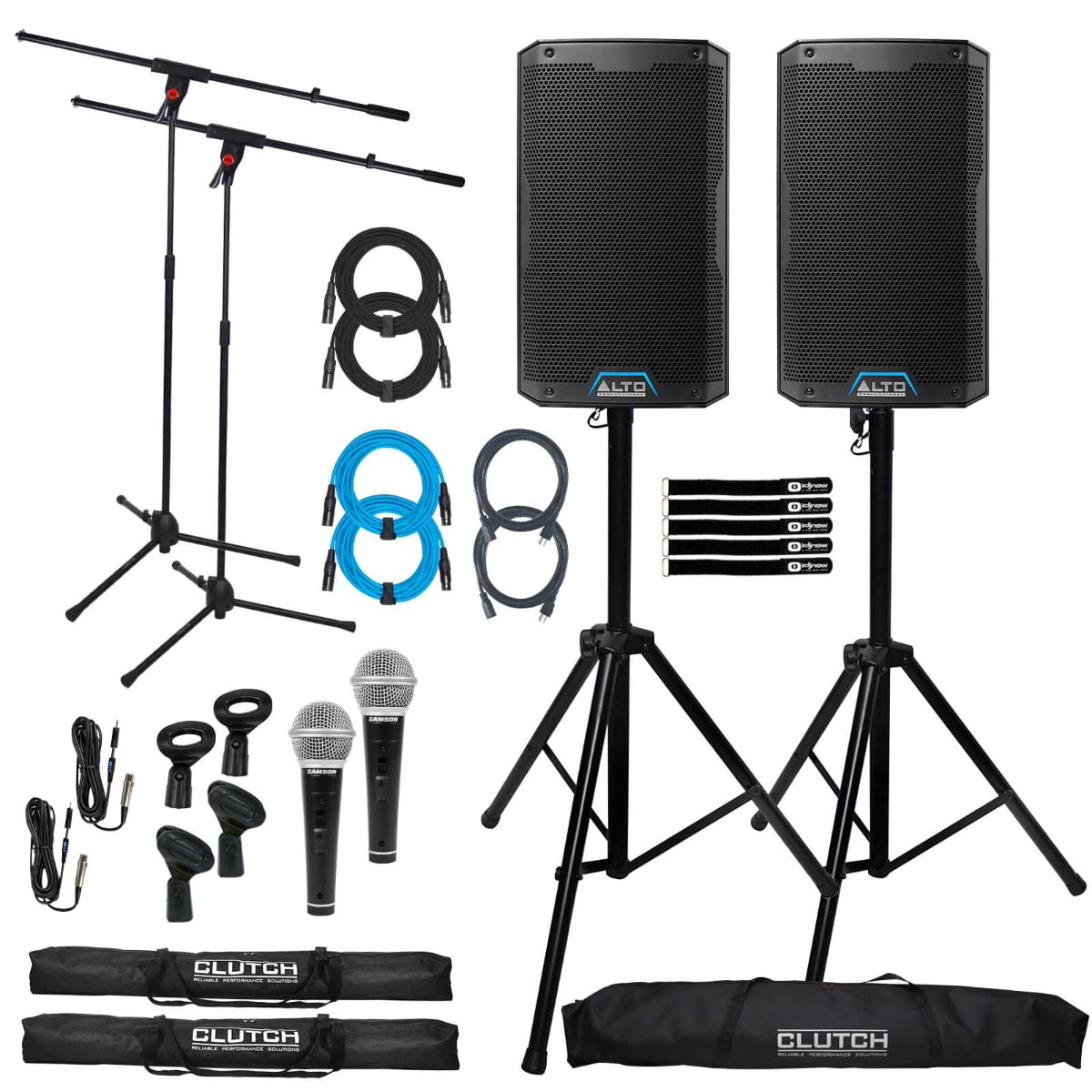 (2) Alto Professional TS408XUS 8" 2-Way Powered Speakers with Stands & Mics Package