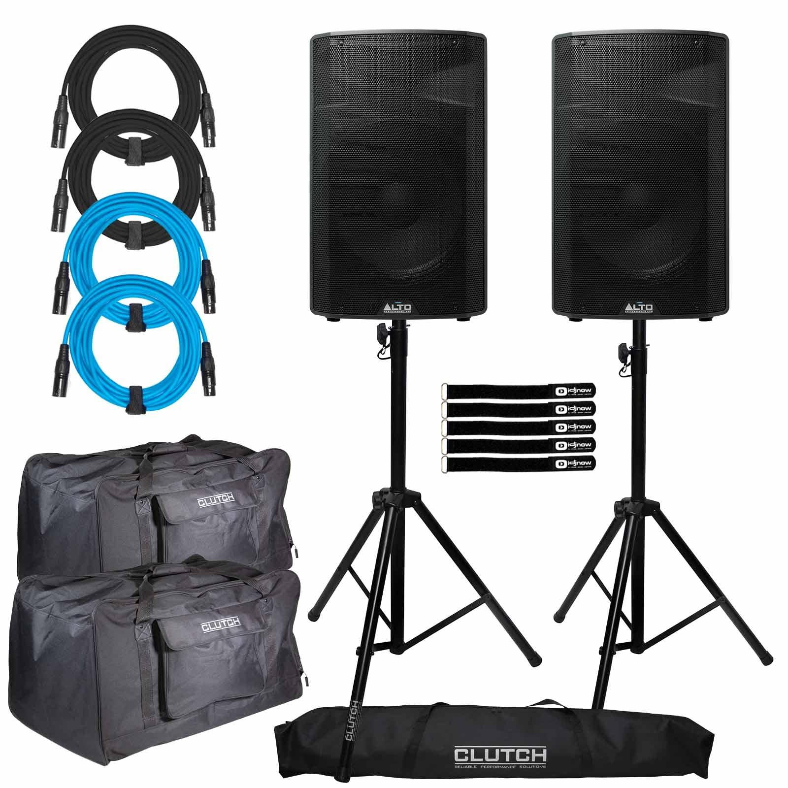(2) Alto Professional TX315 750-Watt 15-Inch 2-Way Powered Loudspeakers with Tripod Speaker Stands & Carry Tote Bags Package