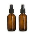 thumbnail image 1 of 2 Amber 4oz Boston Round Glass Bottle Black Spray Fine Ribbed Mist Sprayer, 1 of 1