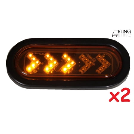 2 Amber Sequential Oval LED Light Sealed 6" Oblong Arrow Turn Signal Kit with Grommet Plug Truck Trailer RV
