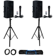 2 American Audio APX12 GO BT Rechargeable Bluetooth DJ PA Speakers+Mics+Stands