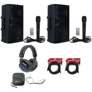 2 American Audio APX12 GO BT Rechargeable DJ PA Speakers+Mics+Headphones+Cables