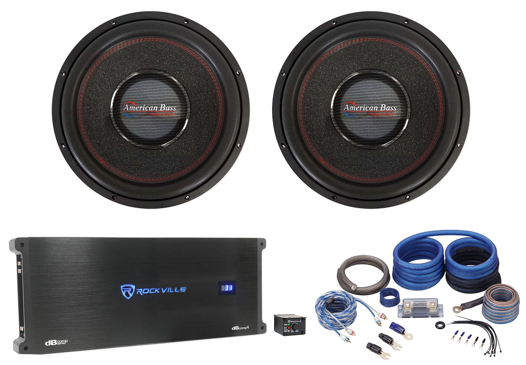 2 American Bass HAWK 1544 15" 1500w RMS Subwoofers+Mono Amplifier+Copper Amp Kit