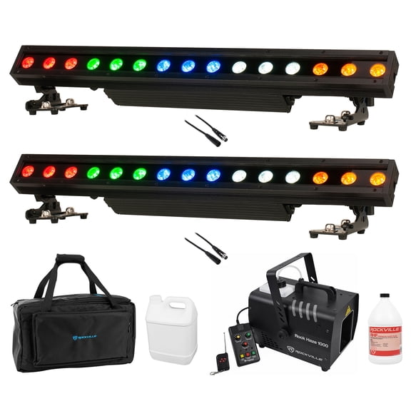 2 American DJ 15 Hex Bar IP Outdoor RGBAW+UV LED DMX Strip Wash Lights+Hazer+Bag