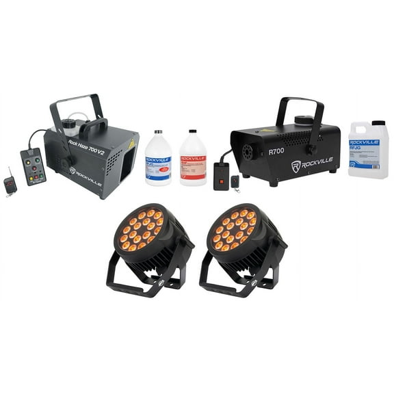 (2) American DJ 18P HEX IP Outdoor RGBAW+UV LED DMX Par Wash Lights+Hazer+Fogger