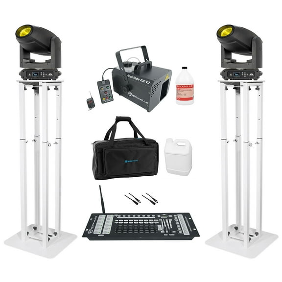 2) American DJ FOCUS HYBRID Wireless DMX Moving Head Lights+Control+Stands+Hazer