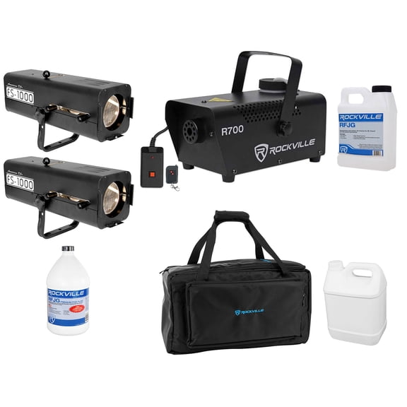 (2) American DJ FS-1000 Followspot Lights with 575W Bulb/Hanging Bracket+Fogger