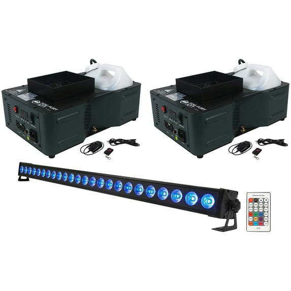 (2) American DJ Fog Fury Jett DMX Vertical Fog Machines+Rechargeable Light Bar