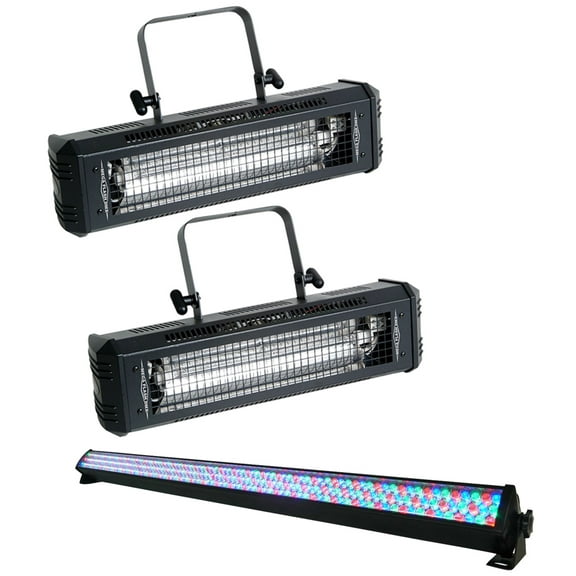 2) American DJ Mega Flash DMX 800-Watt Compact DMX Strobe Lights+Rockstrip Light