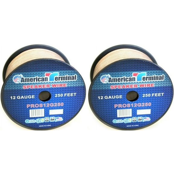 2 American Terminal PROS12G250 12 Gauge Speaker Wire<br/> 250' 12 Gauge PRO PA DJ Car Home Marine Audio Speaker Wire Cable Spool
