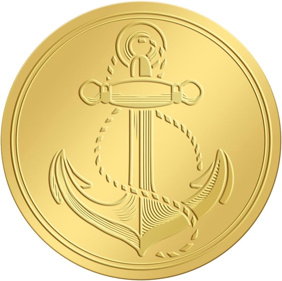 2" Anchor Stickers Gold Envelope Seals Sea Summer Beach Ocean Embossed 100pcs Foil Seals Self Adhesive Stickers Label for Wedding Invitations Packaging DIY