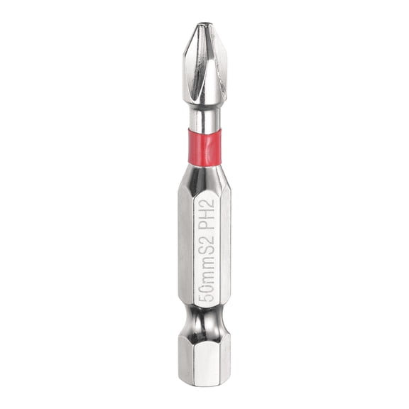 #2 Anti Slip Phillips Impact Screwdriver Bit PH2 1/4" Hex Shank 2" (50mm) Magnetic Cross Head Drill Bits Mirror Chrome S2 Steel Screw Driver Power Electric Tools, Silver/Red