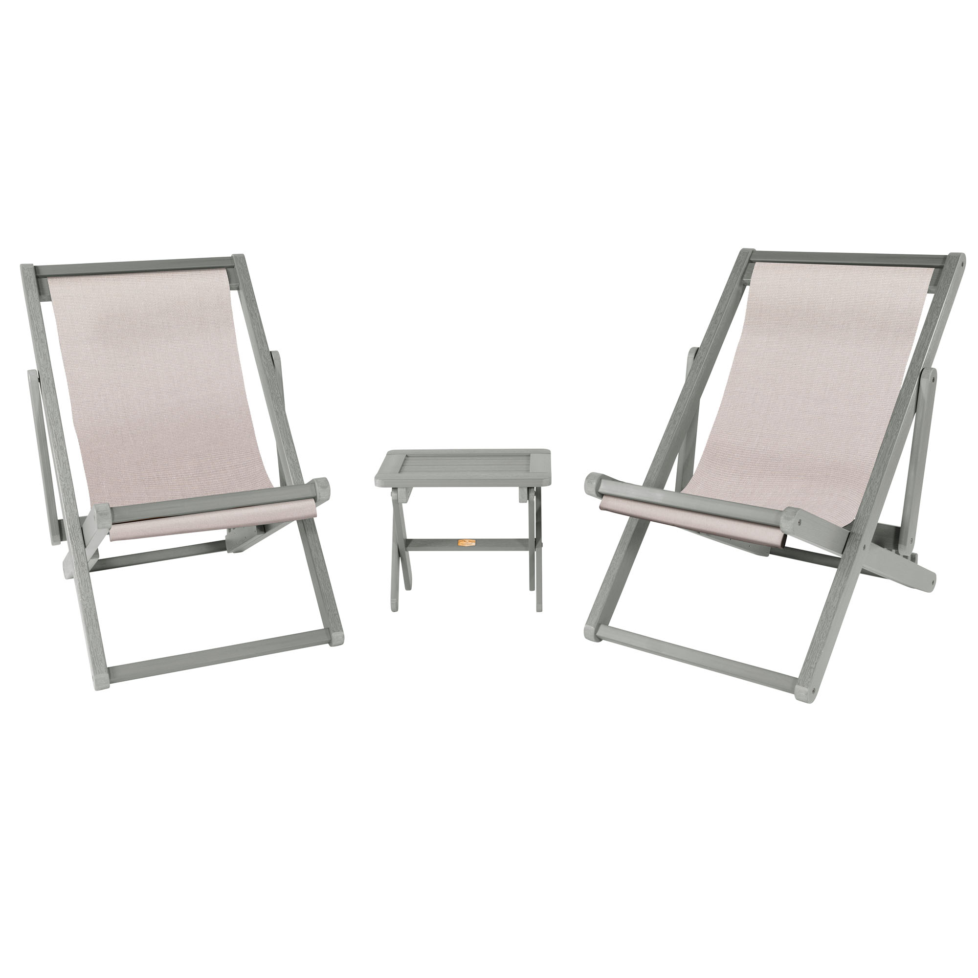 2 Arabella Folding Sling Chairs with Arabella Folding Side Table, Cobblestone - image 1 of 2