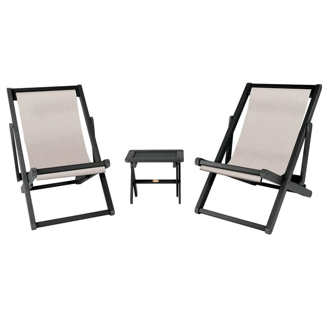 2 Arabella Folding Sling Chairs with Arabella Folding Side Table, Cobblestone