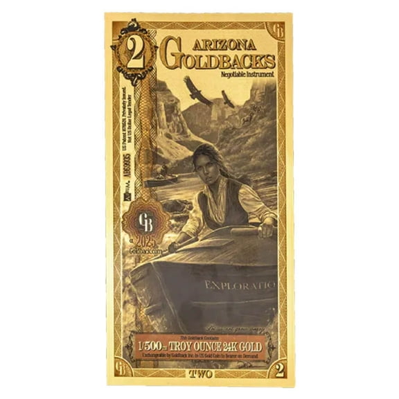 2 Arizona Goldback 1/500 oz 24K Gold Foil Aurum Note