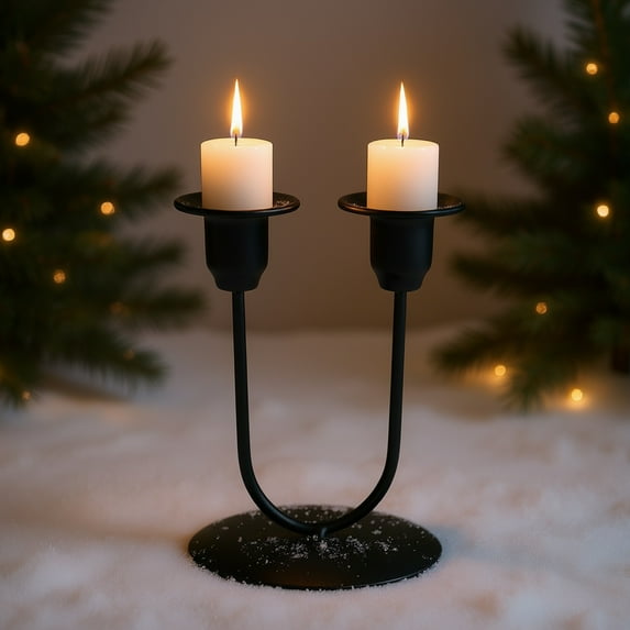 2-Arm Candelabra, Black Iron Curved Candle Holder for Taper Candles, Elegant Centerpiece for Romantic Dinner Wedding Christmas Decor(Black-A)