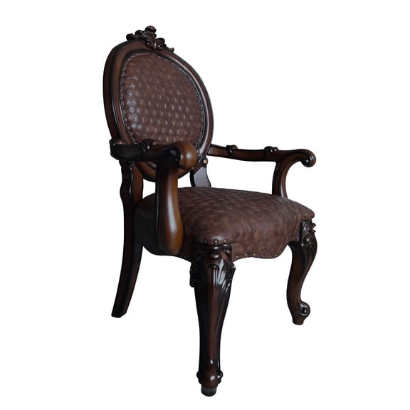 2 Arm Chair In Brown Cherry, Ornate And Comfortable With Padded Cushions Traditional Pair Accents Seating