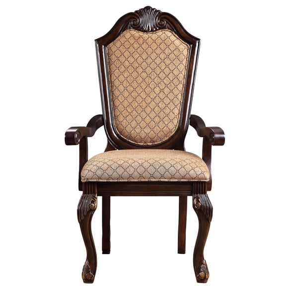 2 Arm Chairs - Beige And , Arched , Wooden Seat With Trim, Tan Upholstery, Exquisite Leg Appearance ( Of 2) Fabric, Classic Queen Legs