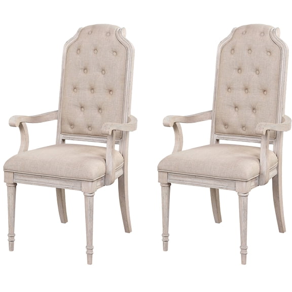 2 Arm Chairs With Backs - Beige, Antique Champagne Finish Applied Beige Upholstered ( Of 2) Back, Twinklingness