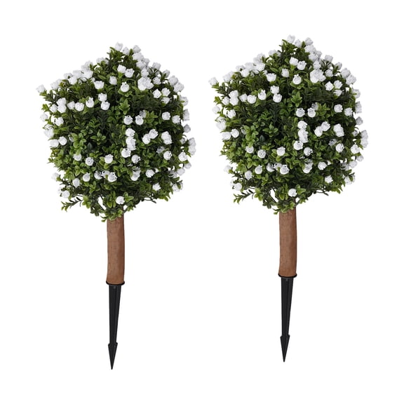 2 Artificial Cypress Trees 27" UV Resistant Outdoor Artificial Plants with Ground Spikes Realistic Fake Trees for Front Porch, Patio, Garden Decor, Indoor Outdoor Use (Ginkgo Biloba Tree)