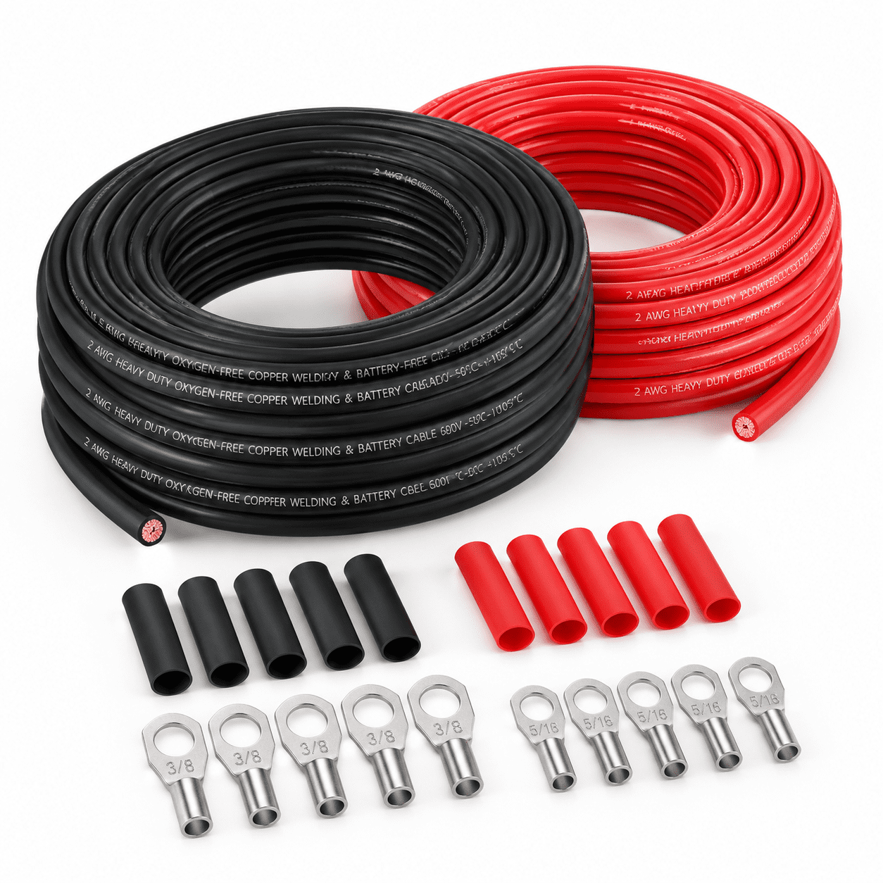 2 Awg Cable 10 Feet Black + 10feet Red Flexible 2 Gauge Wire With 5of 5 ...