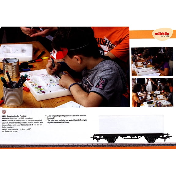 2-Axle Container Car w/30' Container - 3-Rail - Ready to Run - My World -- Paintable White Surface (Includes Washable Pens)