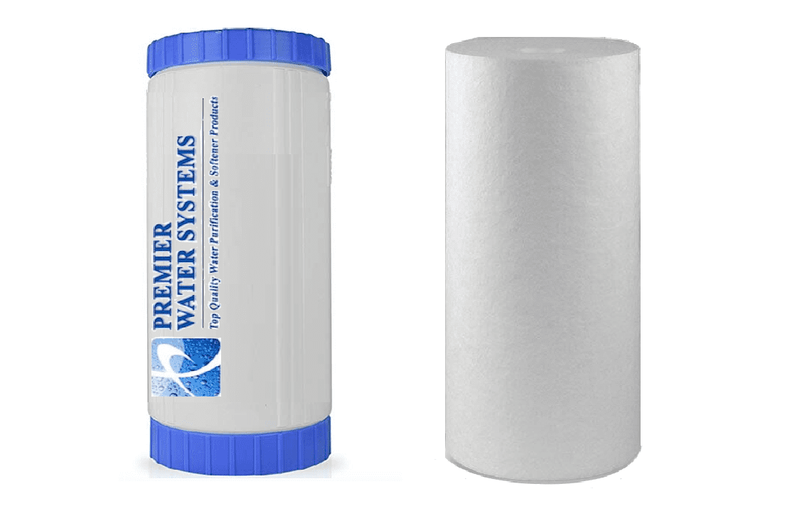 (2) BIG BLUE 10" Water Filters - SEDIMENT + KDF55/GAC WATER CARTRIDGE 4.5" x 10" - Chlorine Removal