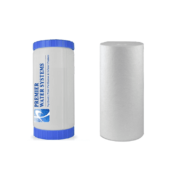 (2) BIG BLUE 10" Water Filters - SEDIMENT + KDF55/GAC WATER CARTRIDGE 4.5" x 10" - Chlorine Removal
