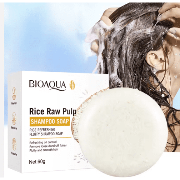 2 BIOAOUA Rice Pulp Shampoo Bar Refreshing Oil Control Cleansing Scalp Care Daily Use Solid Soap Bar count 2