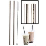 2 BOBA Straw Stainless Steel Extra Wide 1/2" x 9.5" Long Tapioca Pearl Bubble Tea Thick FAT - CocoStraw Brand