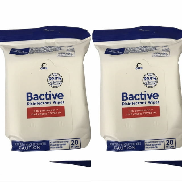 2 Bactive Disinfectant Wipes 20 Count Each