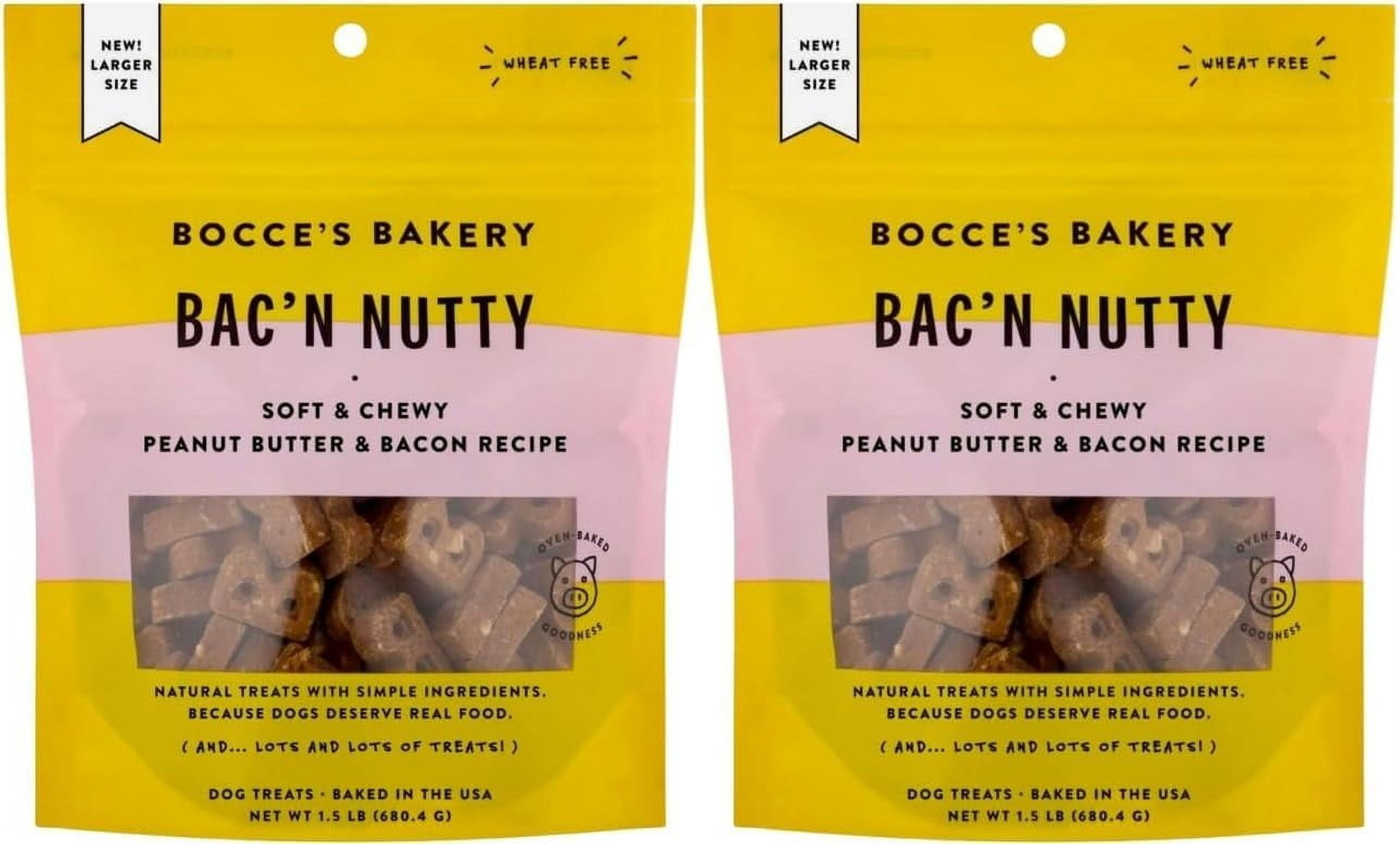 (2 Bags) Bocces Bakery Bac'n Nutty Dog Treats - Peanut Butter & Bacon 1.5 lb