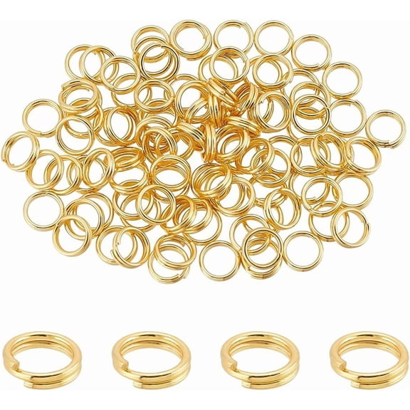 2 Bags Brass Split Rings Double Loops Jump Rings Real 18K Gold Plated 6x1.5mm Hole: 4.5mm Single Wire: 0.75mm 50pcs/bag for Handmade