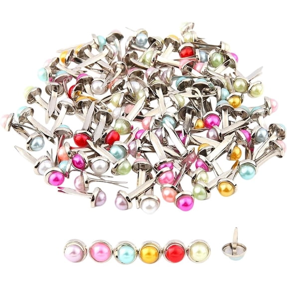 2 Bags Iron Fasteners Brads with Plastic Imitation Pearl for Scrapbooking Photo Album Embellishment Wedding Supplies Puppy Dolls Decoration