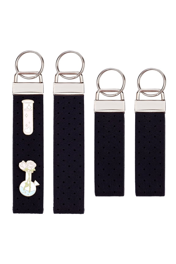2 Bags Rectangle Felt Tab Blank Keychains with Rings Writeable Lanyard DIY Car Bag Decoration Platinum Black 110mm 2pcs/bag for DIY