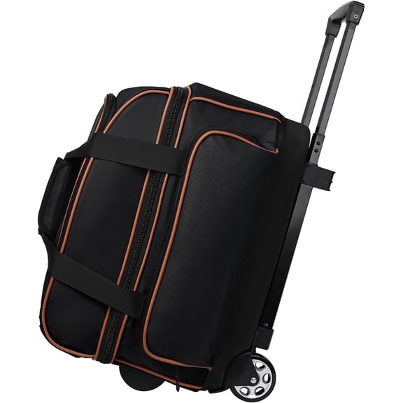 2 Ball Bowling Bag with Wheel,900D Oxford PU, Roller Bowling Bag with Sturdy Frame,Large Shoe Compartment Fits Up to Men's 16,Rolling Bowling Tote, Handle Extends to 39.5"