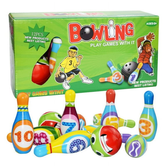 2*Balls+10*Pins Kids Plastic Bowling Set Mini Bowling Ball Play Kit Party Favors