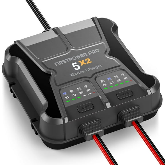 2-Bank Marine Battery Charger 5X2, 10A (5A/Bank) - 12V Waterproof Onboard Battery Charger, Battery Maintainer & Desulfator for SLA/AGM