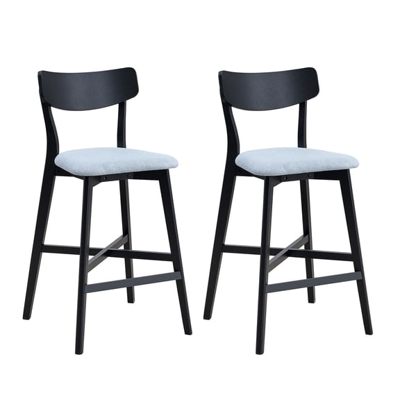 2 Bar Chairs with Polyester Cushion | Versatile Use in Different Rooms | Rubber Wood Frame and Footrest | Resolves the Problem of Low - quality Dining Seating