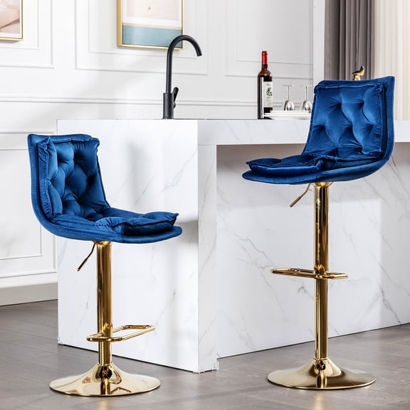 2 Bar Stools - Chrome Base and Footrest - At Home Bars - Stylish and Comfortable