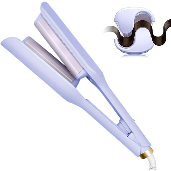2 Barrel Hair Waver for Beach Waves, 1.25 Inch Ceramic Hair Crimper Tool with 5 Adjustable Temperatures, Ionic Technology for Frizz Control & Fast Heating, Purple