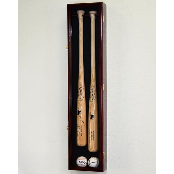 2 Baseball & Bat Display Case Cabinet Wall Mount Holder Rack