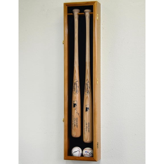 2 Baseball & Bat Display Case Cabinet Wall Mount Holder Rack