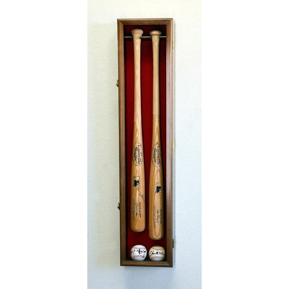 2 Baseball & Bat Display Case Cabinet Wall Mount Holder Rack