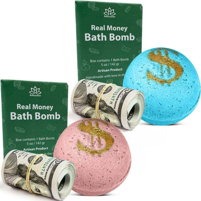 Real Cash Gift Bath Bombs Set Up to 100 Bill Surprise Inside Organic Ingredients USA Made