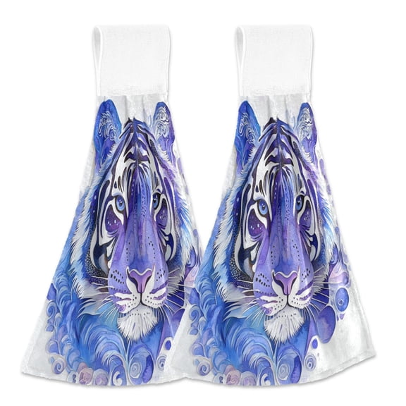 2 Bathroom Towels Kitchen Towels 18.2x14In Velcro Hand Wipes Dish Cloths & Dish Towels Washroom Towels Face Towel Hand Wipes Blue Beautiful Tiger