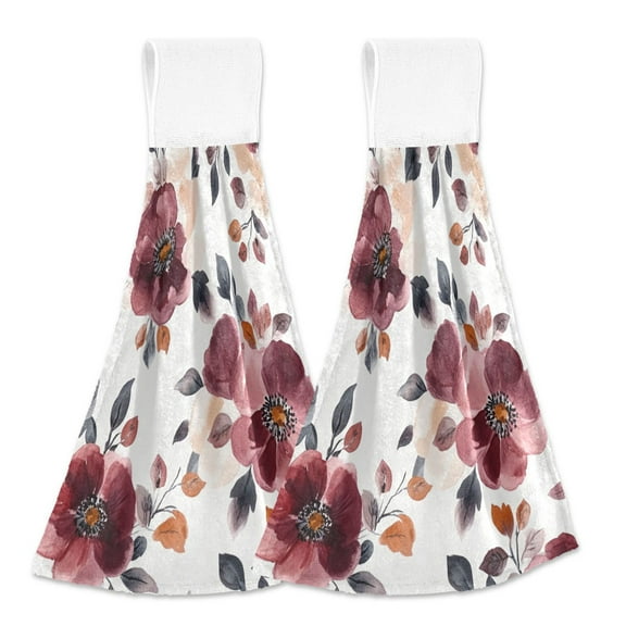 2 Bathroom Towels Kitchen Towels 18.2x14In Velcro Hand Wipes Dish Cloths & Dish Towels Washroom Towels Face Towel Hand Wipes Cartoon Maroon Flowers Seamless